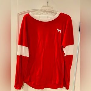 Pink by Victoria Secret red/white long sleeve tee with bling Size Medium